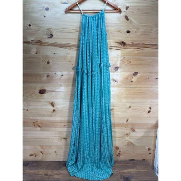 L Love Women's Size Small Chevron Adjustable Strap Neckline Maxi Dress Turquoise - Picture 10 of 16